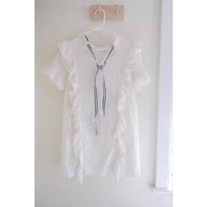English Factory White Cotton Ruffle Ribbon Tie Mini Cocktail Dress Sz S